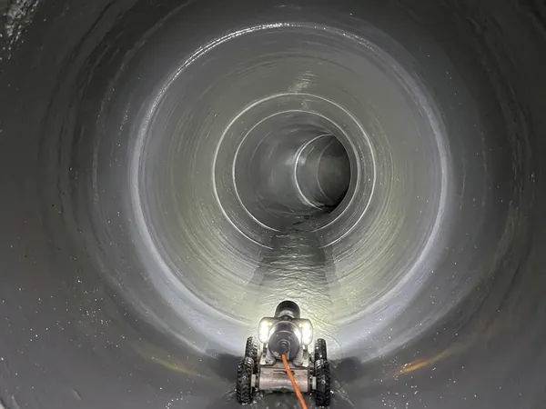 Fully restored, smooth underground sewer pipe after trenchless hydro cleaning and pipe lining